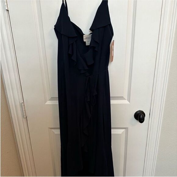 NWT BHLDN Anthropologie Hailee Ruffle-Neck Wrap Georgette Gown - Picture 2 of 7